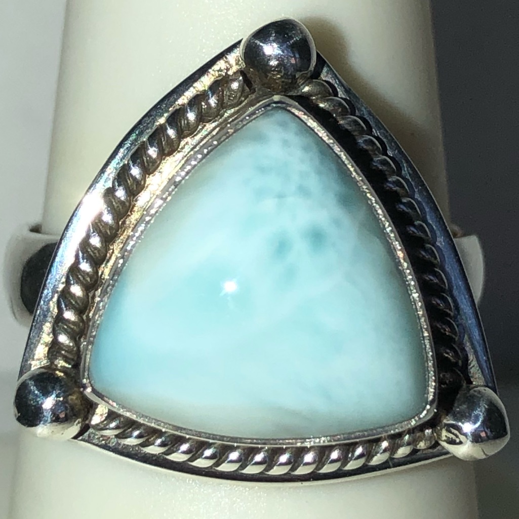 Larimar Gemstone (15.45 Cts) In Sterling Silver Ring